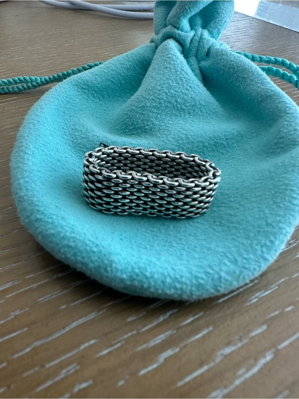 Tiffany & Co. Retired Somerset Sterling Silver Mesh Band Ring Size 8